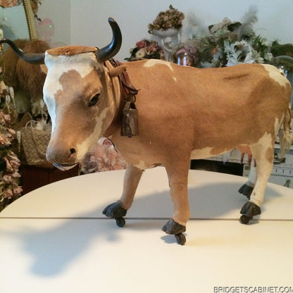 1880s rare Pull-Toy Cow on Wheels
