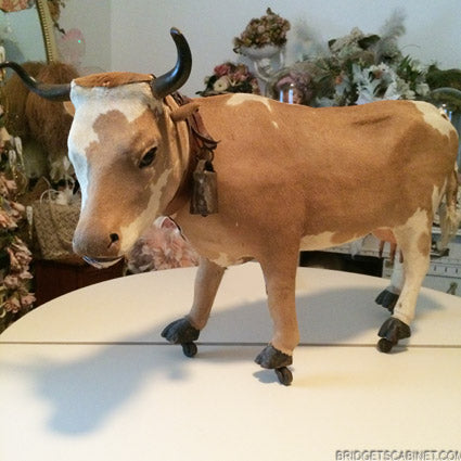 1880s rare Pull-Toy Cow on Wheels