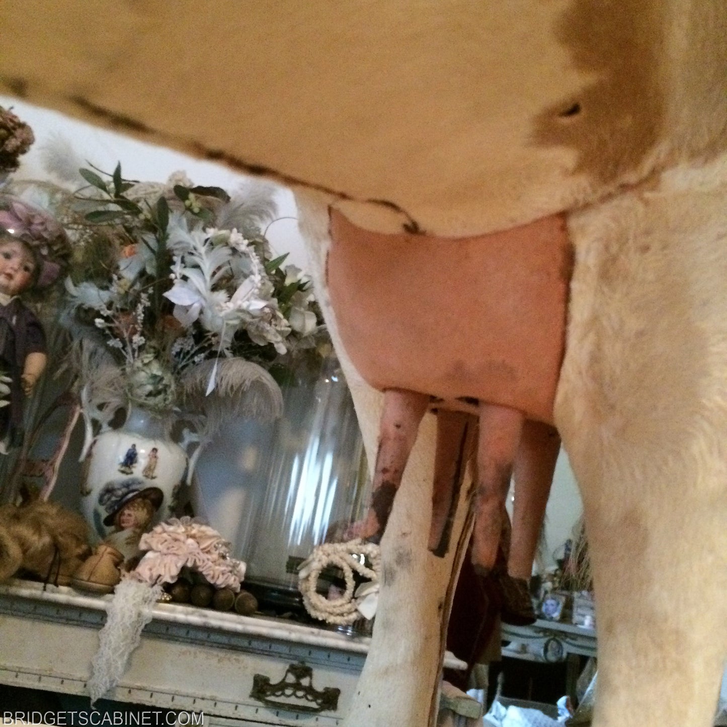 1880s rare Pull-Toy Cow on Wheels