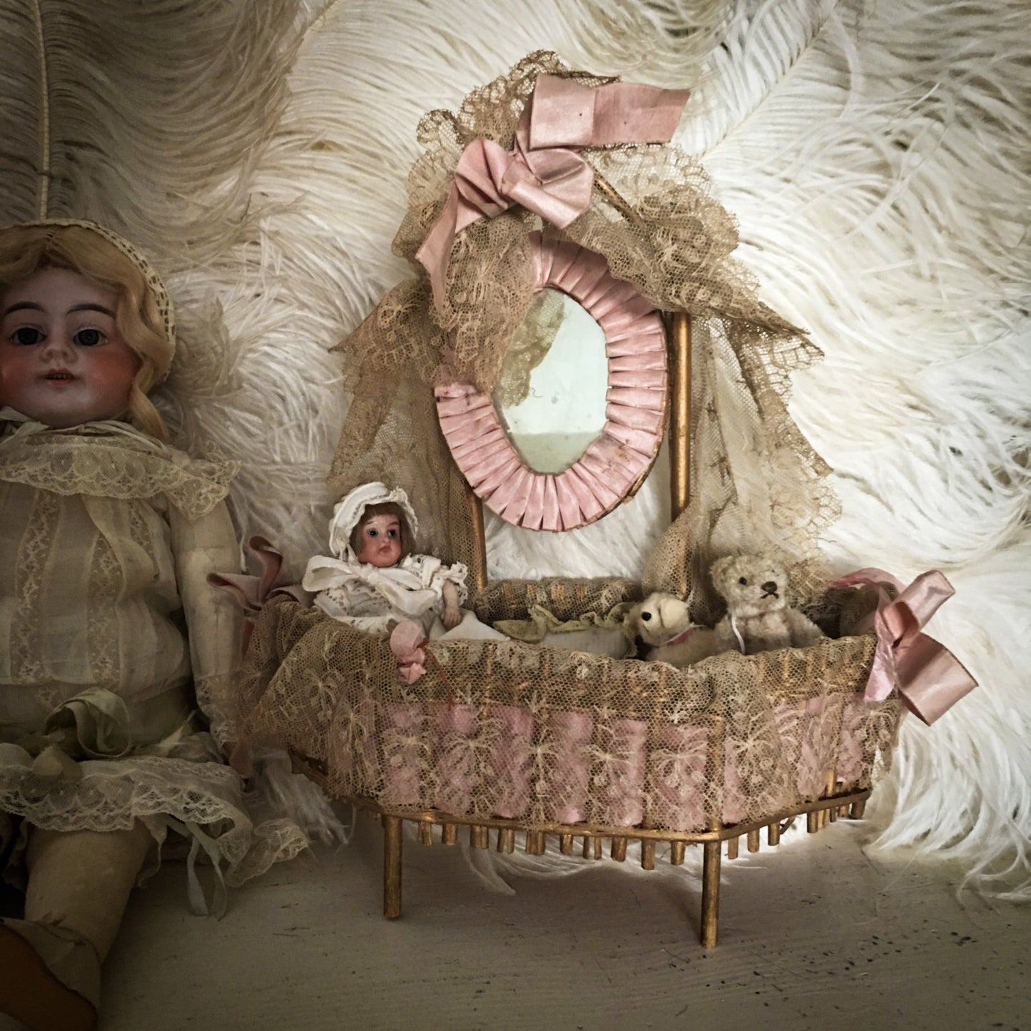 Antique French Lace Doll Bed