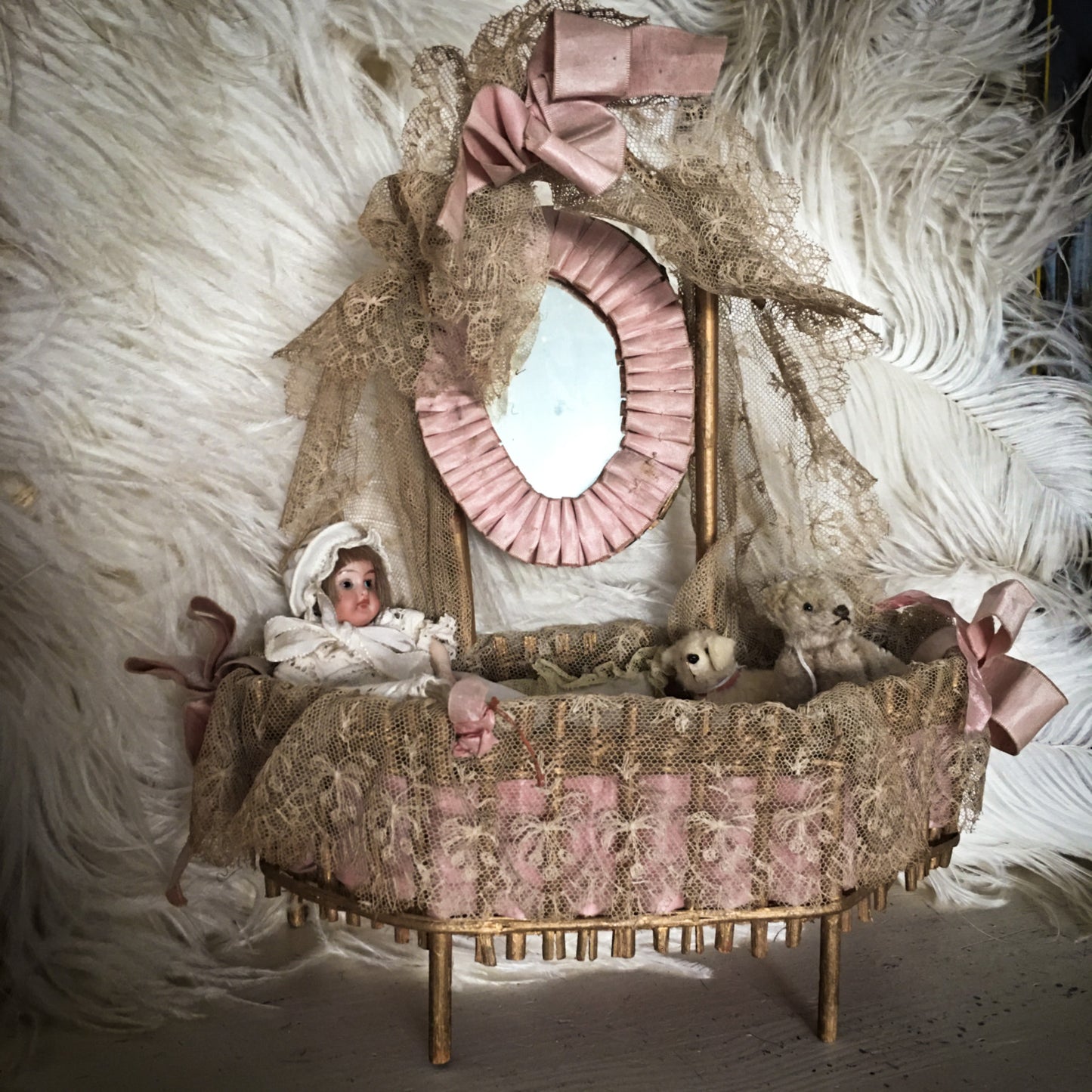 Antique French Lace Doll Bed