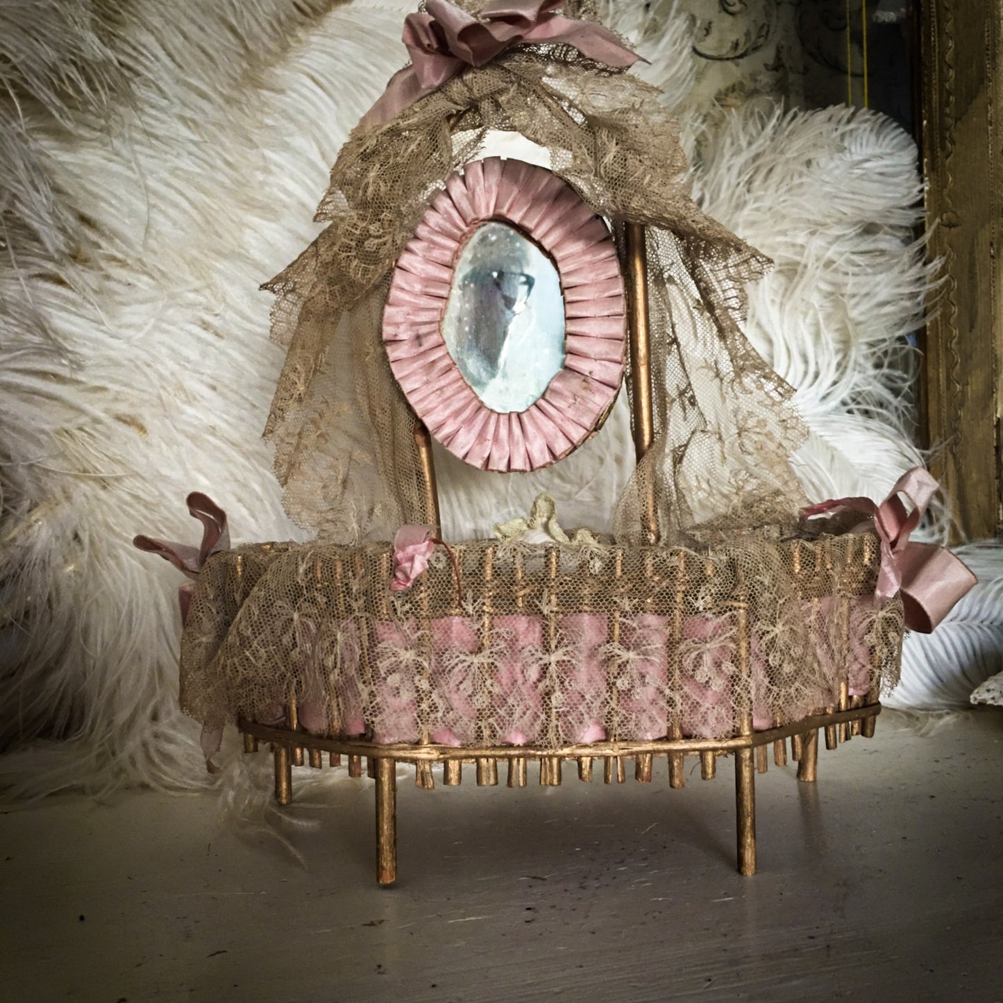 Antique French Lace Doll Bed