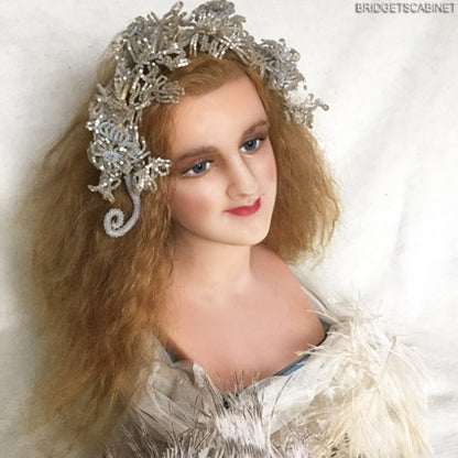 1900s French Wax Bust Red Human Hair