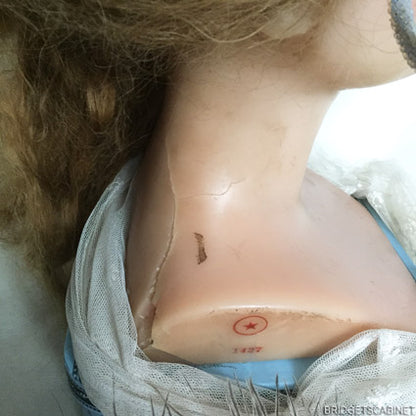 1900s French Wax Bust Red Human Hair