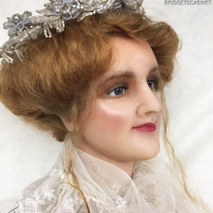 1900s French Wax Bust Red Human Hair