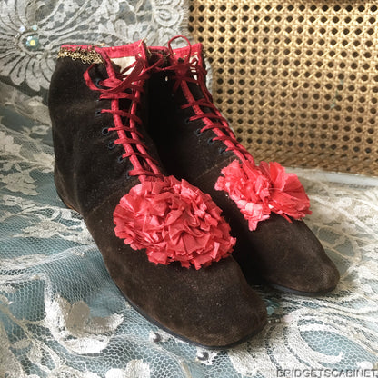 1880s Velvet Silk Roseete Shoes (DIV-590)