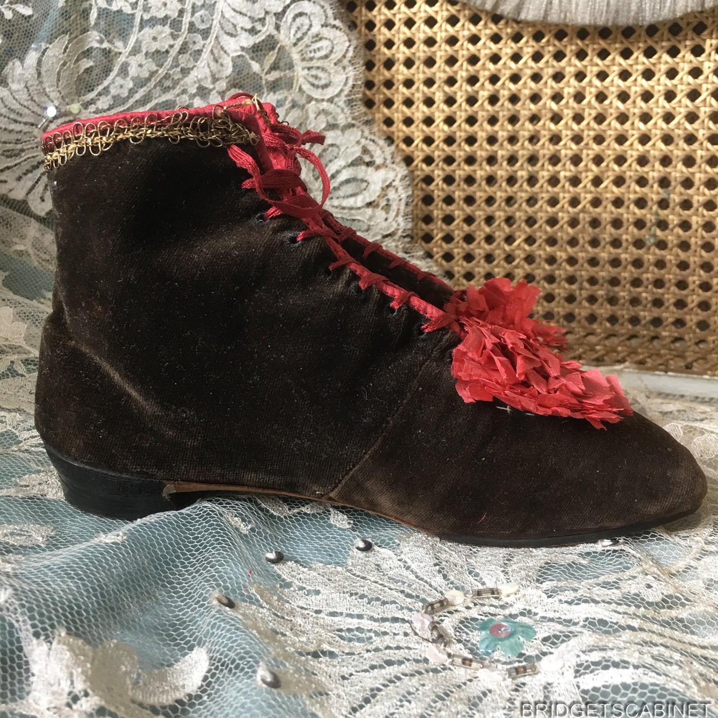 1880s Velvet Silk Roseete Shoes (DIV-590)