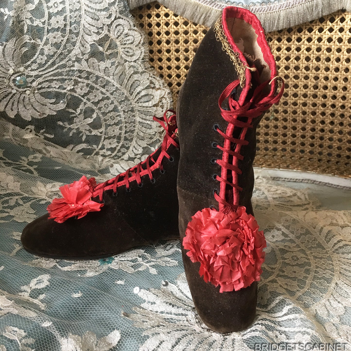 1880s Velvet Silk Roseete Shoes (DIV-590)