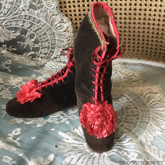 1880s Velvet Silk Roseete Shoes (DIV-590)