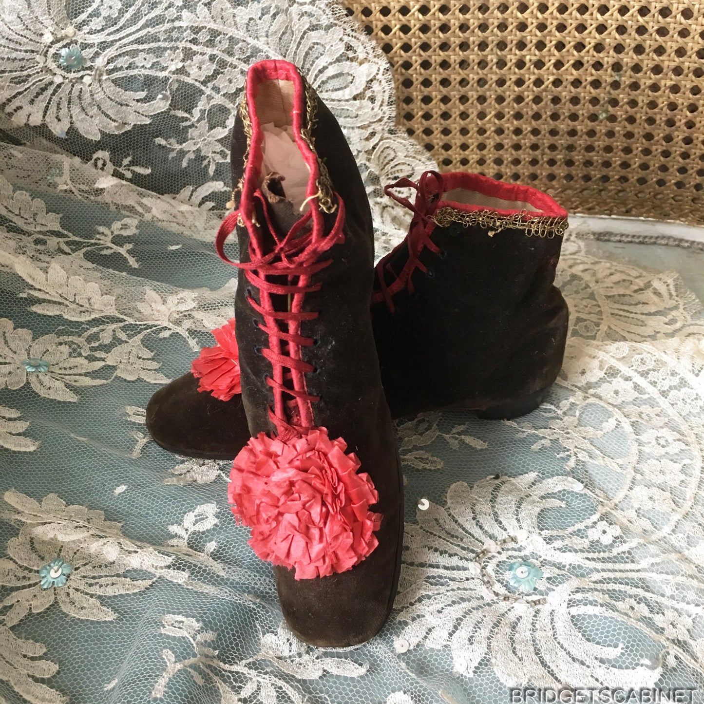1880s Velvet Silk Roseete Shoes (DIV-590)