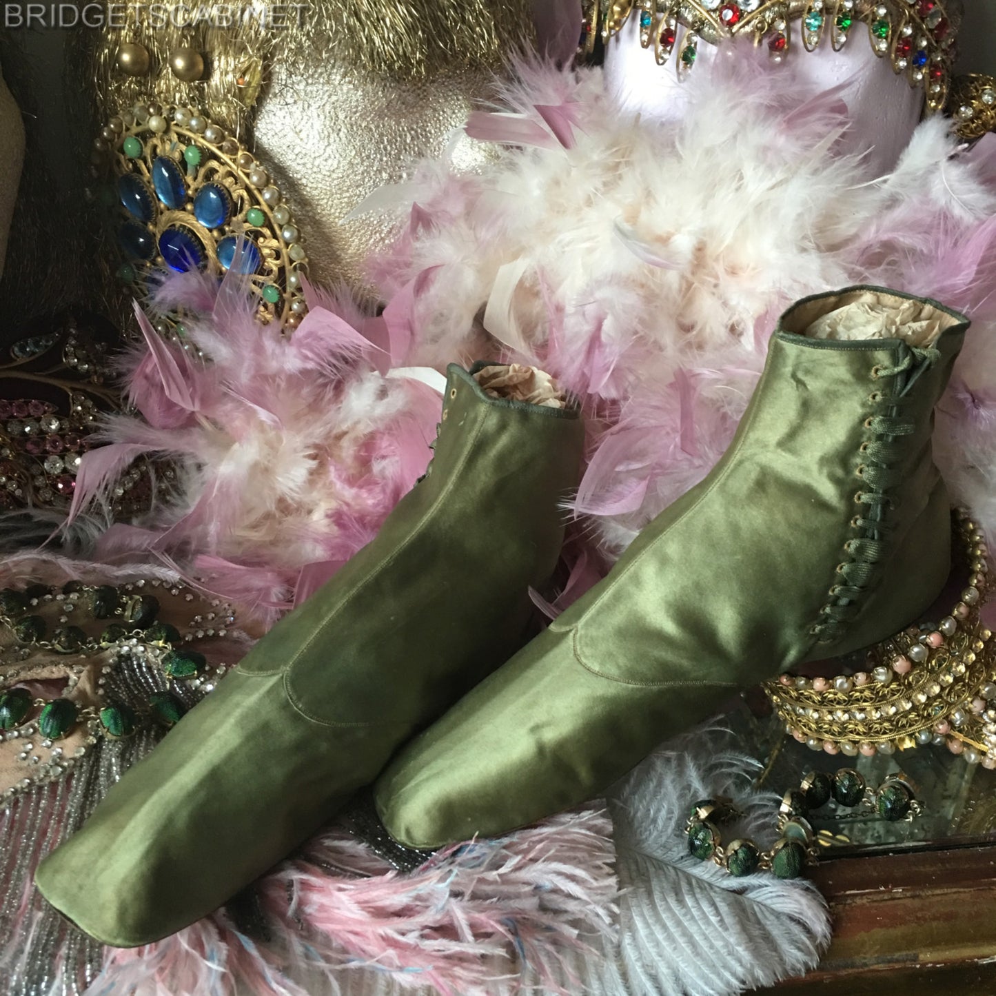 19th Century Green Sik Shoes