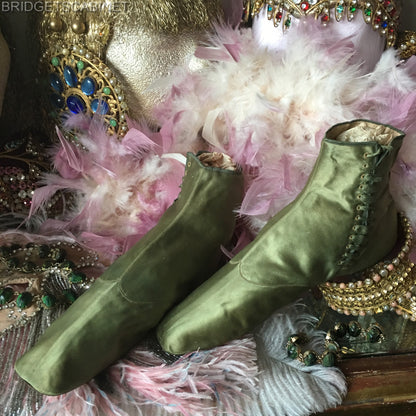 19th Century Green Sik Shoes