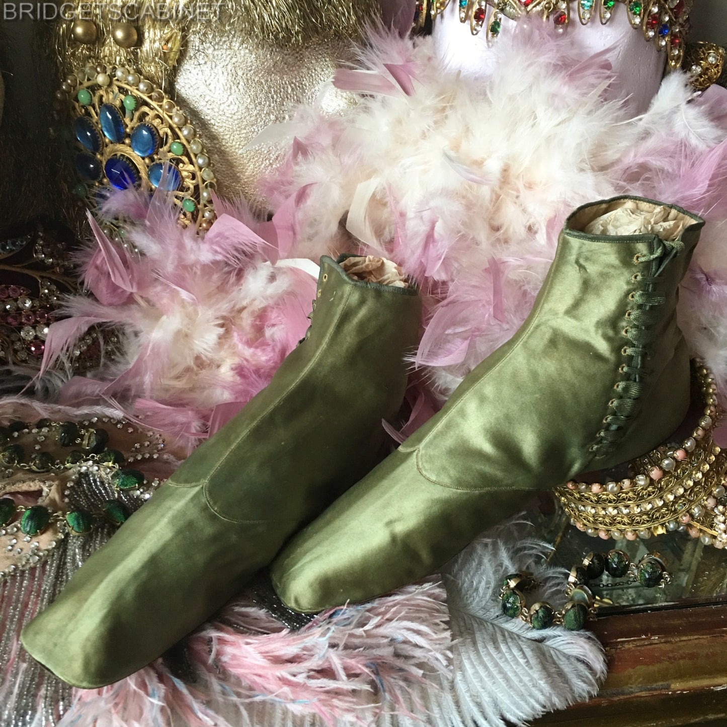 19th Century Green Sik Shoes