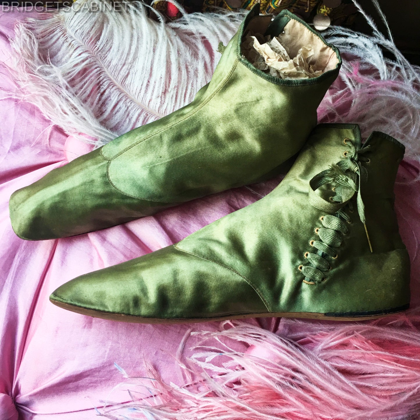 19th Century Green Sik Shoes