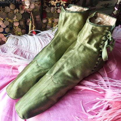 19th Century Green Sik Shoes
