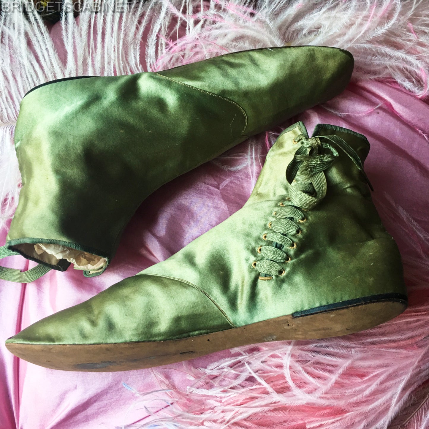 19th Century Green Sik Shoes