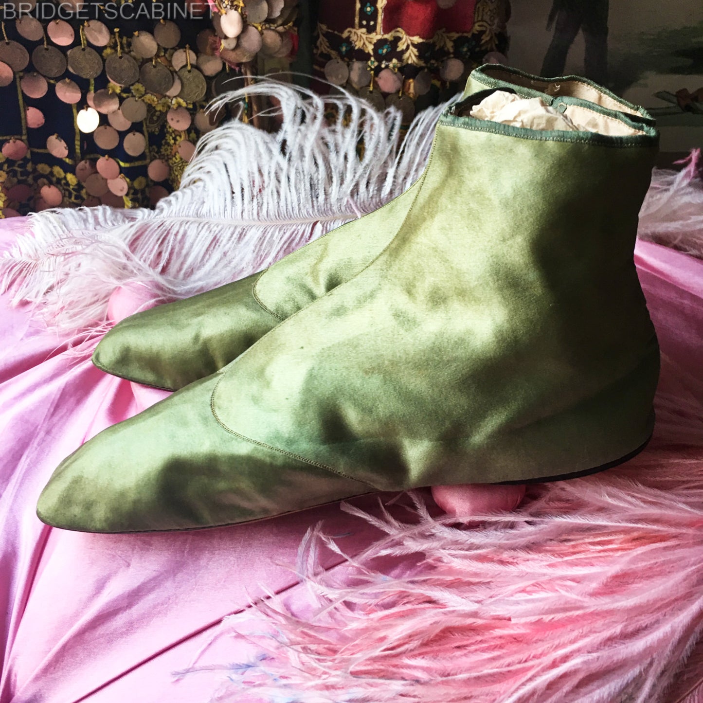 19th Century Green Sik Shoes