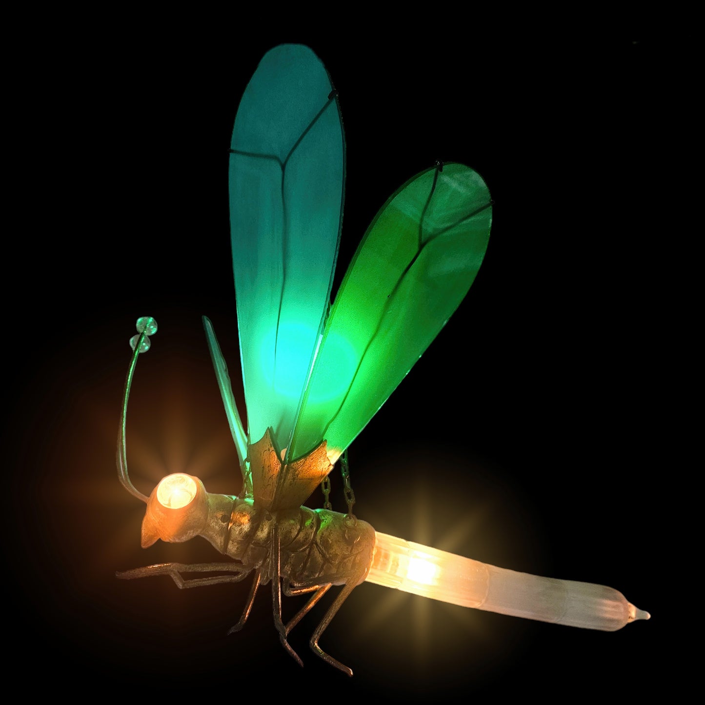 Very Rare 1920s Glass Brass Dragonfly Chandelier Lamp