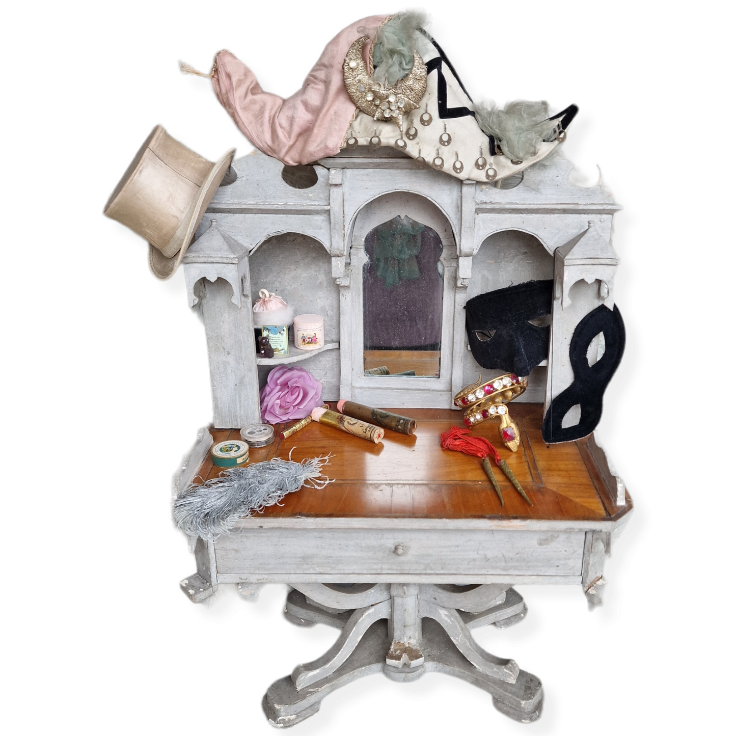 Antique French Fashion Doll Display Cabinet