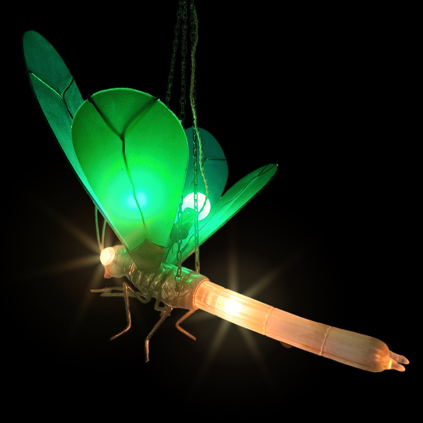 Very Rare 1920s Glass Brass Dragonfly Chandelier Lamp
