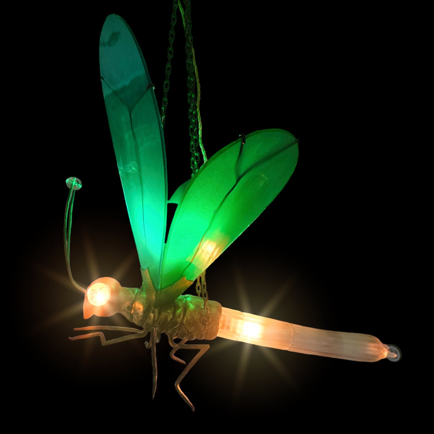 Very Rare 1920s Glass Brass Dragonfly Chandelier Lamp