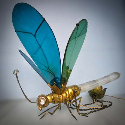 Very Rare 1920s Glass Brass Dragonfly Chandelier Lamp