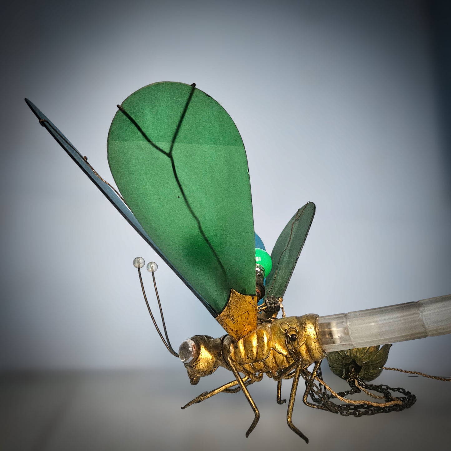 Very Rare 1920s Glass Brass Dragonfly Chandelier Lamp