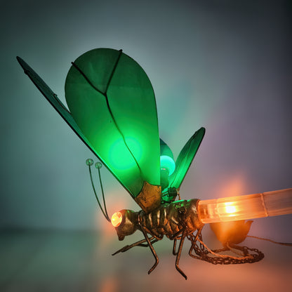 Very Rare 1920s Glass Brass Dragonfly Chandelier Lamp