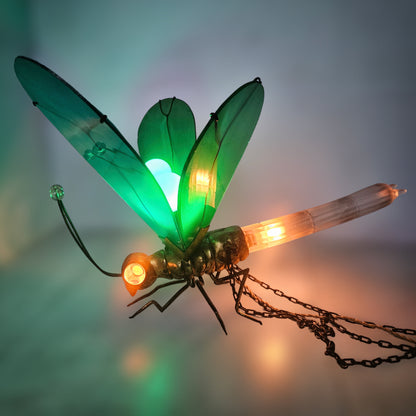Very Rare 1920s Glass Brass Dragonfly Chandelier Lamp