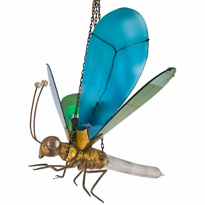 Very Rare 1920s Glass Brass Dragonfly Chandelier Lamp