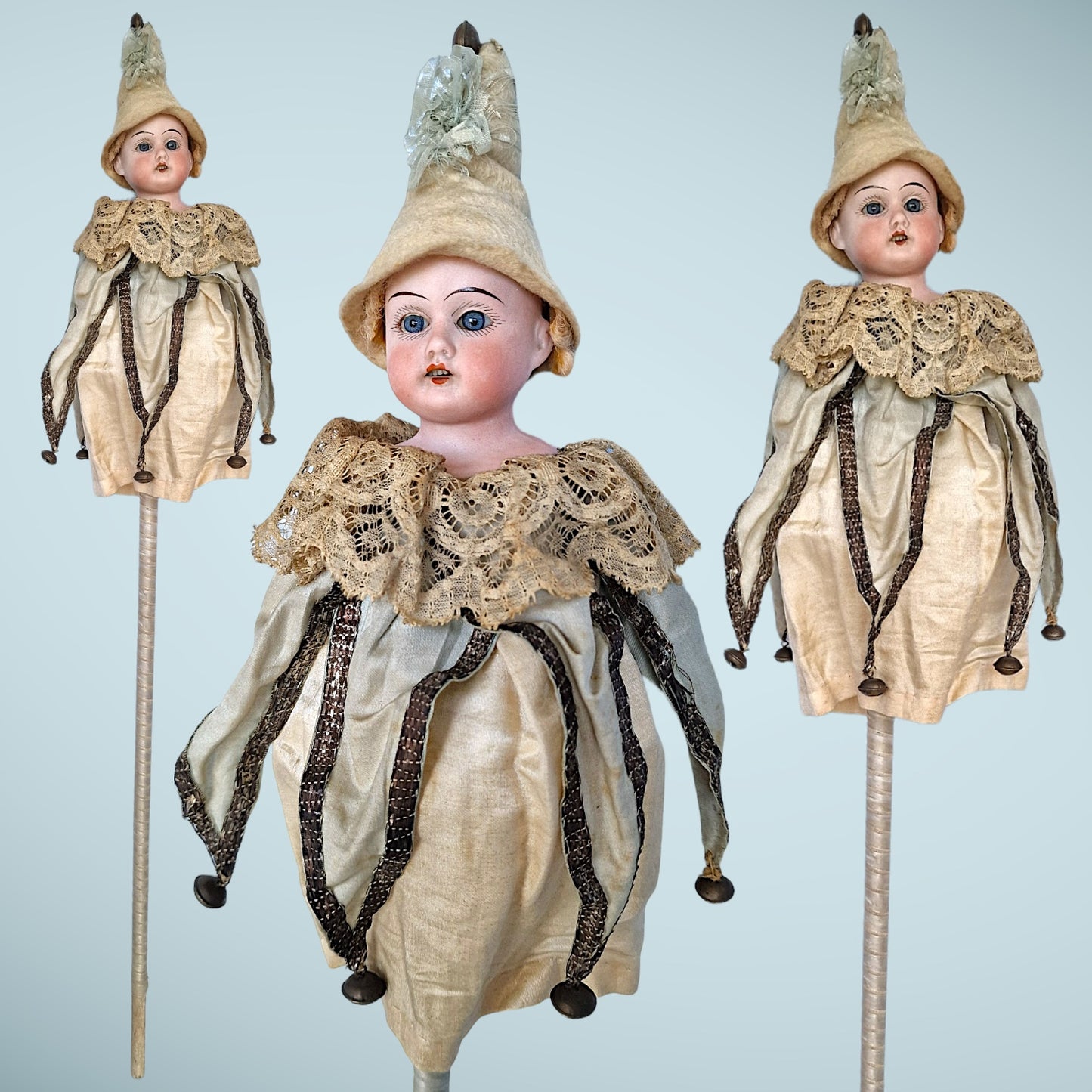 Antique Marotte Dressed in Jester Style (circa 1900, Germany)