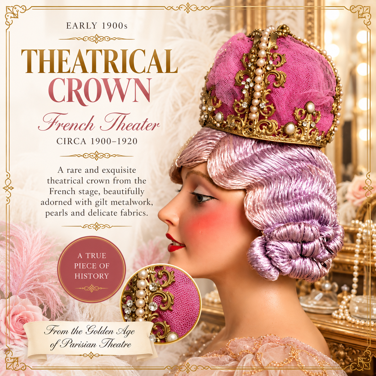 ✨ Antique French Theatrical Crown / Stage Headdress, Circa 1900–1920 | Belle Époque Costume Accessory