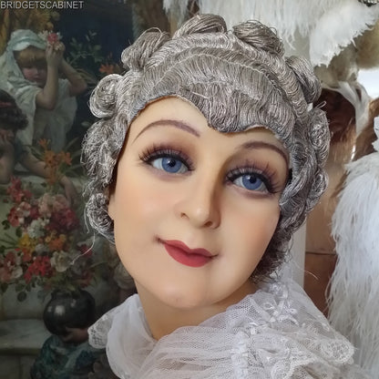 1900s French Wax Bust on Wooden Stand