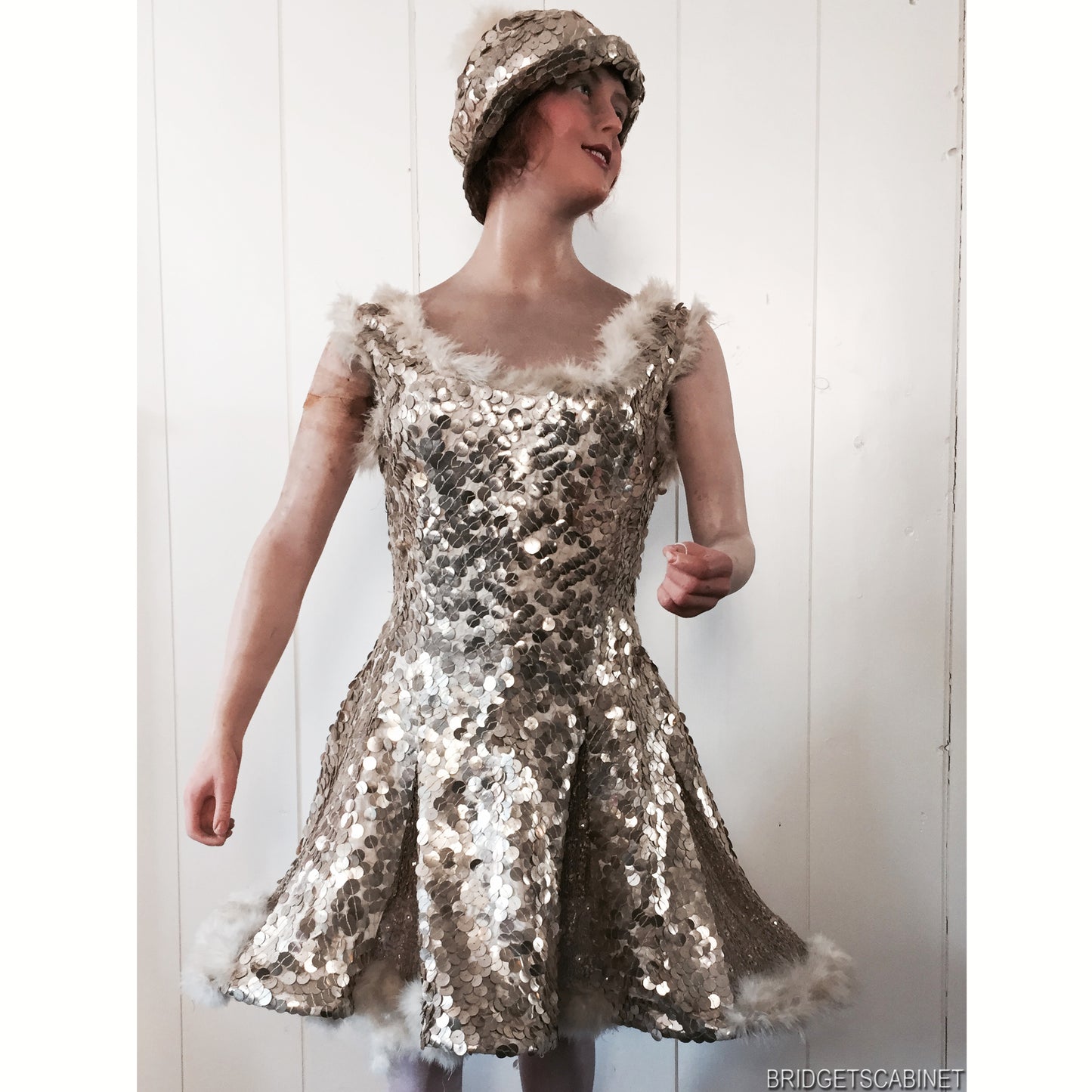 1920s French Stage Sequin Dress/ Hat
