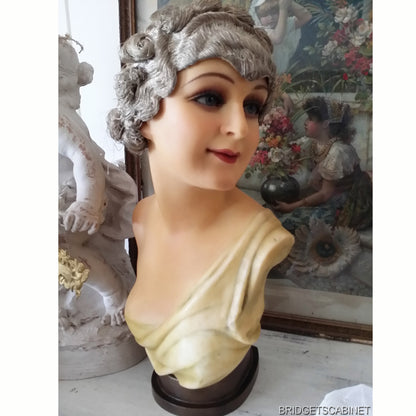 1900s French Wax Bust on Wooden Stand