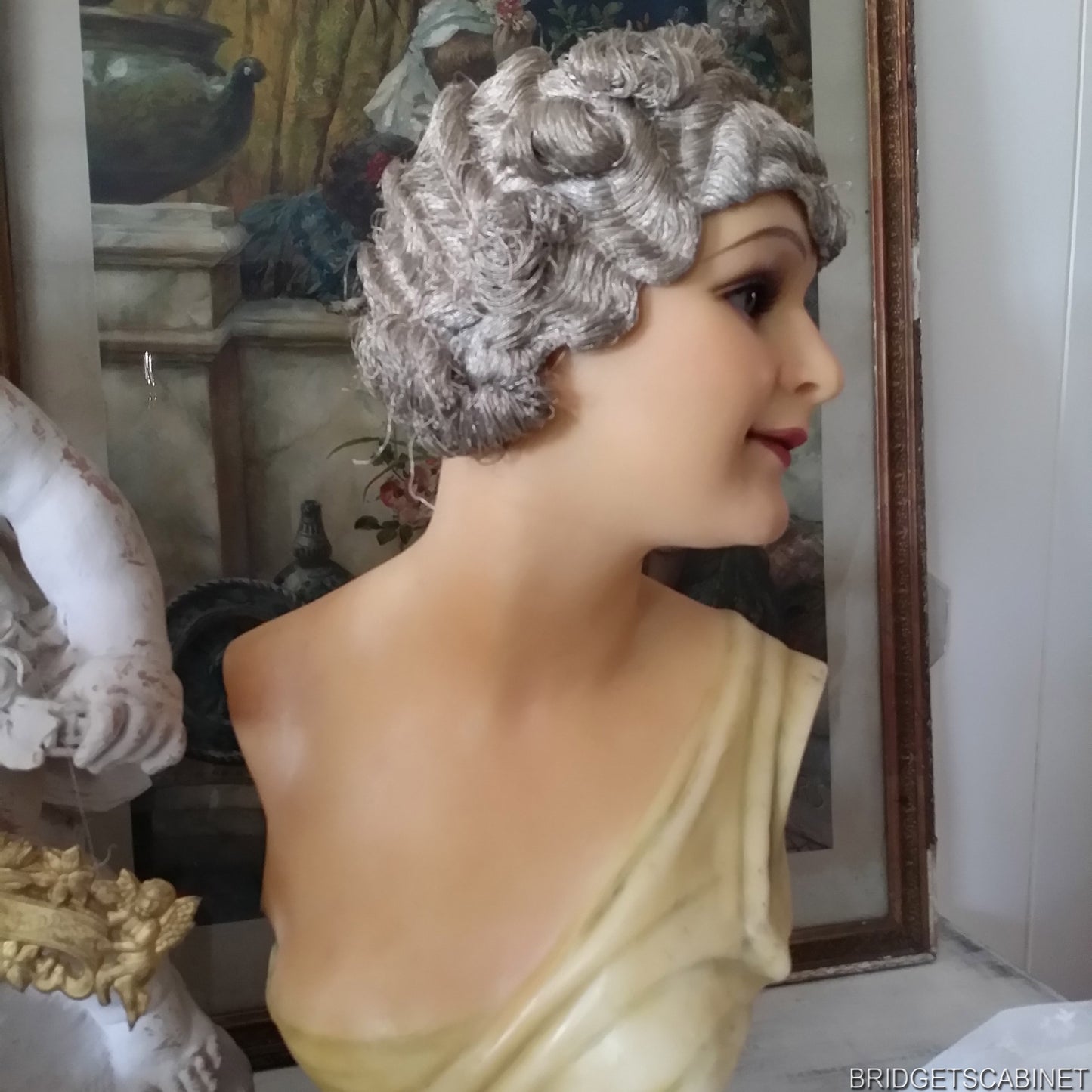 1900s French Wax Bust on Wooden Stand