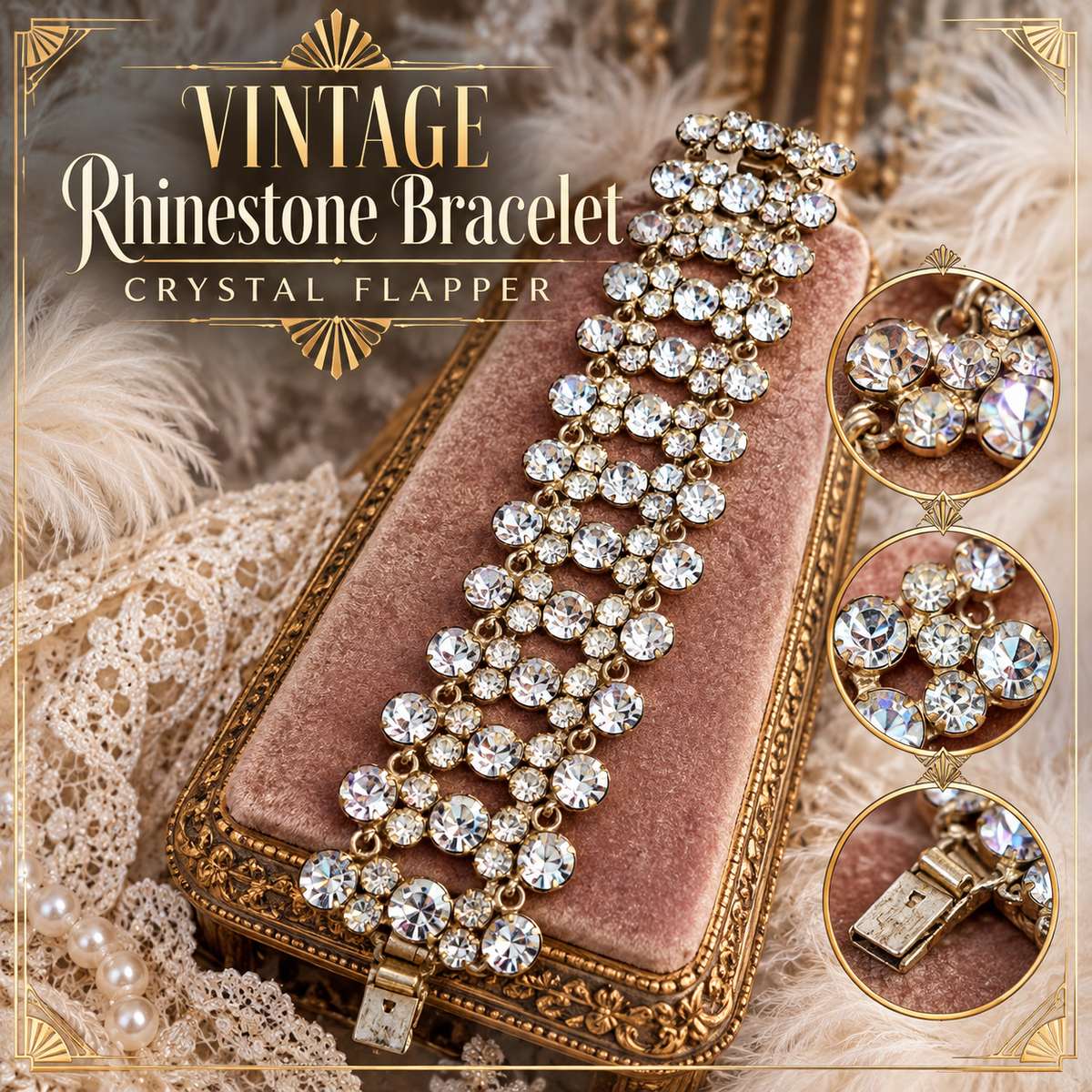 Vintage Rhinestone Bracelet Crystal Flapper