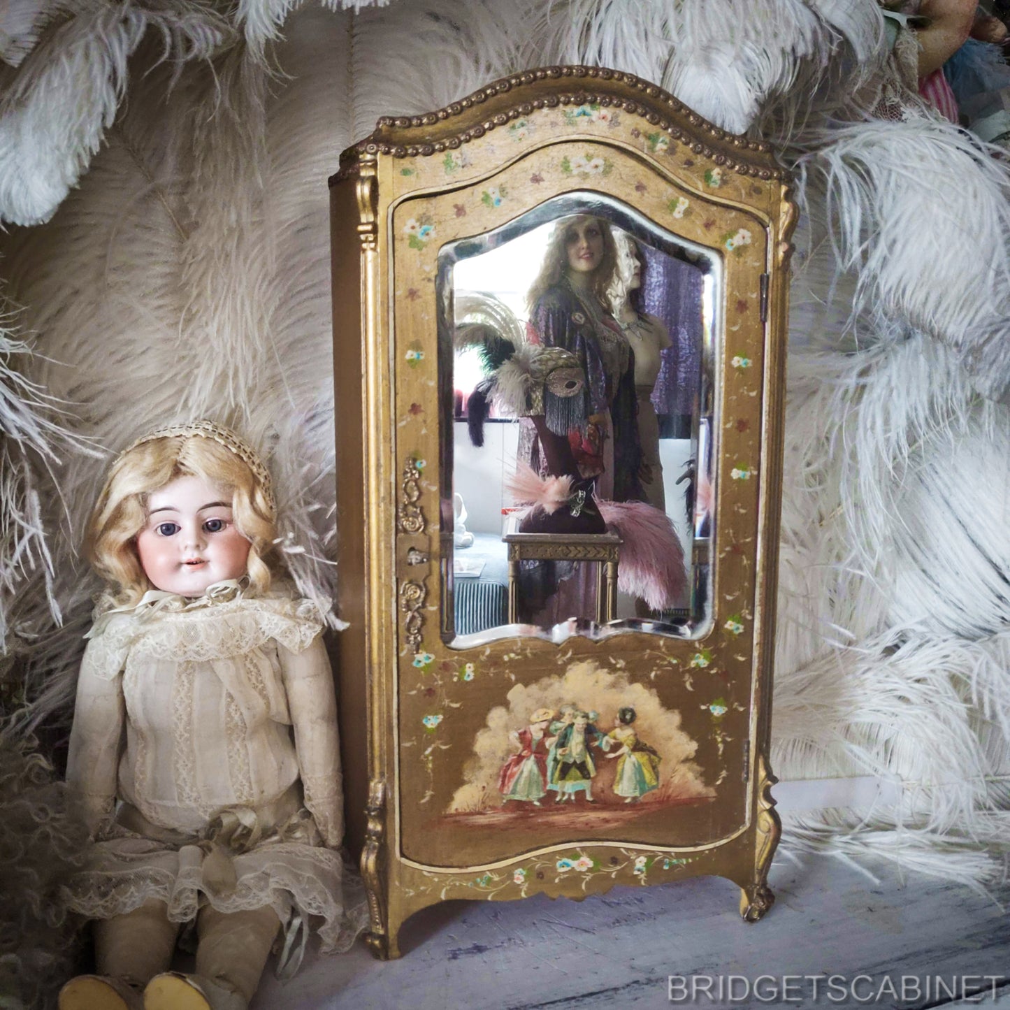 Antique French Vernis Martin Doll Cabinet