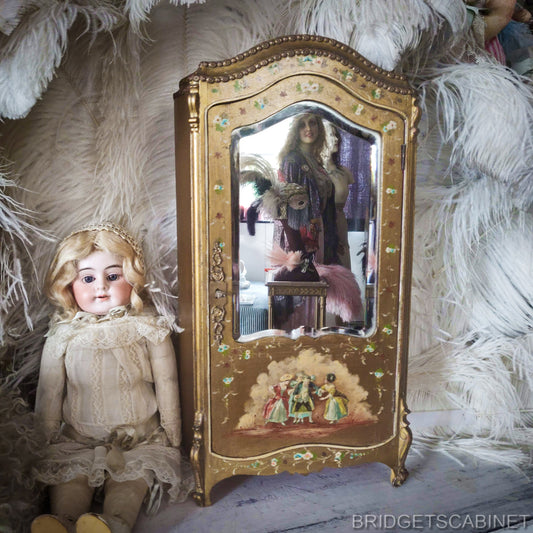 Antique French Vernis Martin Doll Cabinet