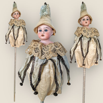 Antique Marotte Dressed in Jester Style (circa 1900, Germany)