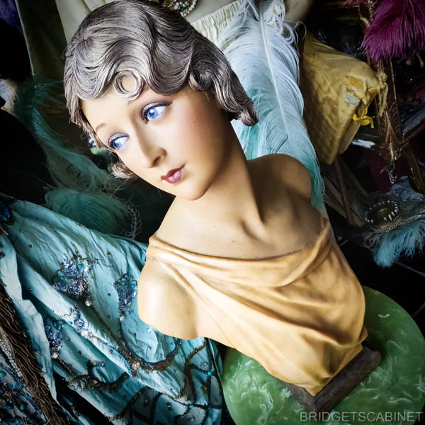 1920s French Wax Blue Eyed Bust