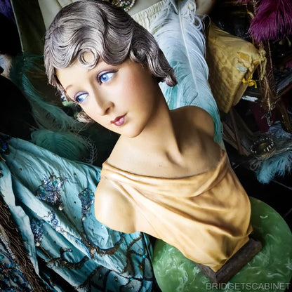1920s French Wax Blue Eyed Bust