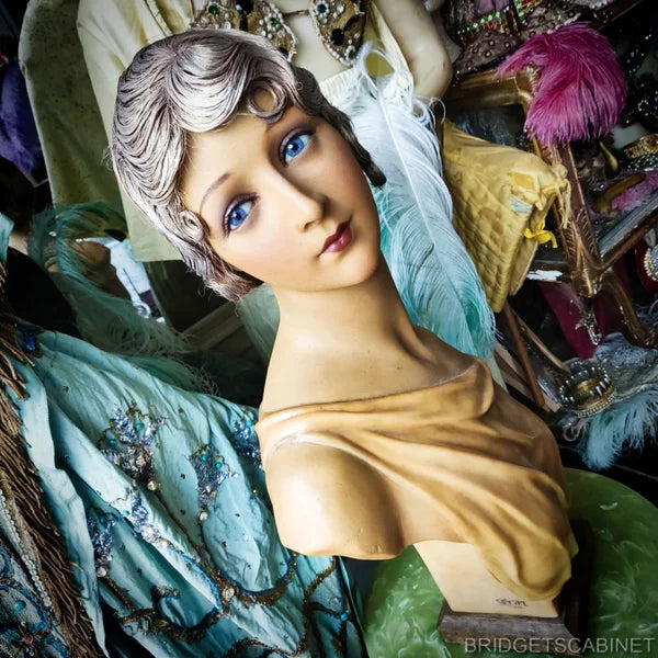 1920s French Wax Blue Eyed Bust