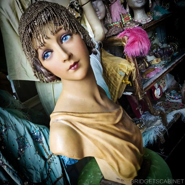 1920s French Wax Blue Eyed Bust