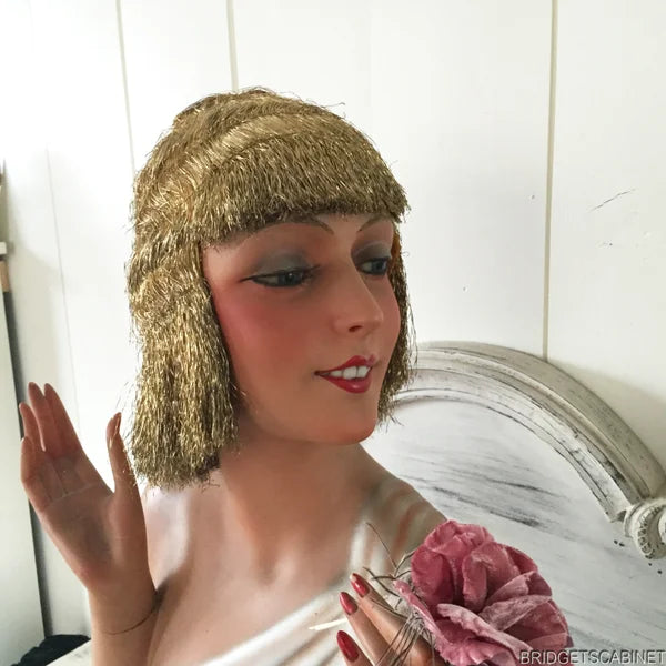 1920s Gold Metal Bullion Flapper Wig