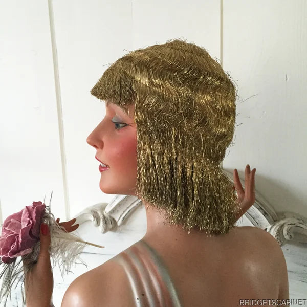 1920s Gold Metal Bullion Flapper Wig