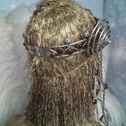 Antique Egyptian Revival Headdress – 1900s Silver Spiral & Gemstone Design