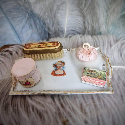 Antique Miniature Doll Tray – Likely German, with Ornate Gold Detailing