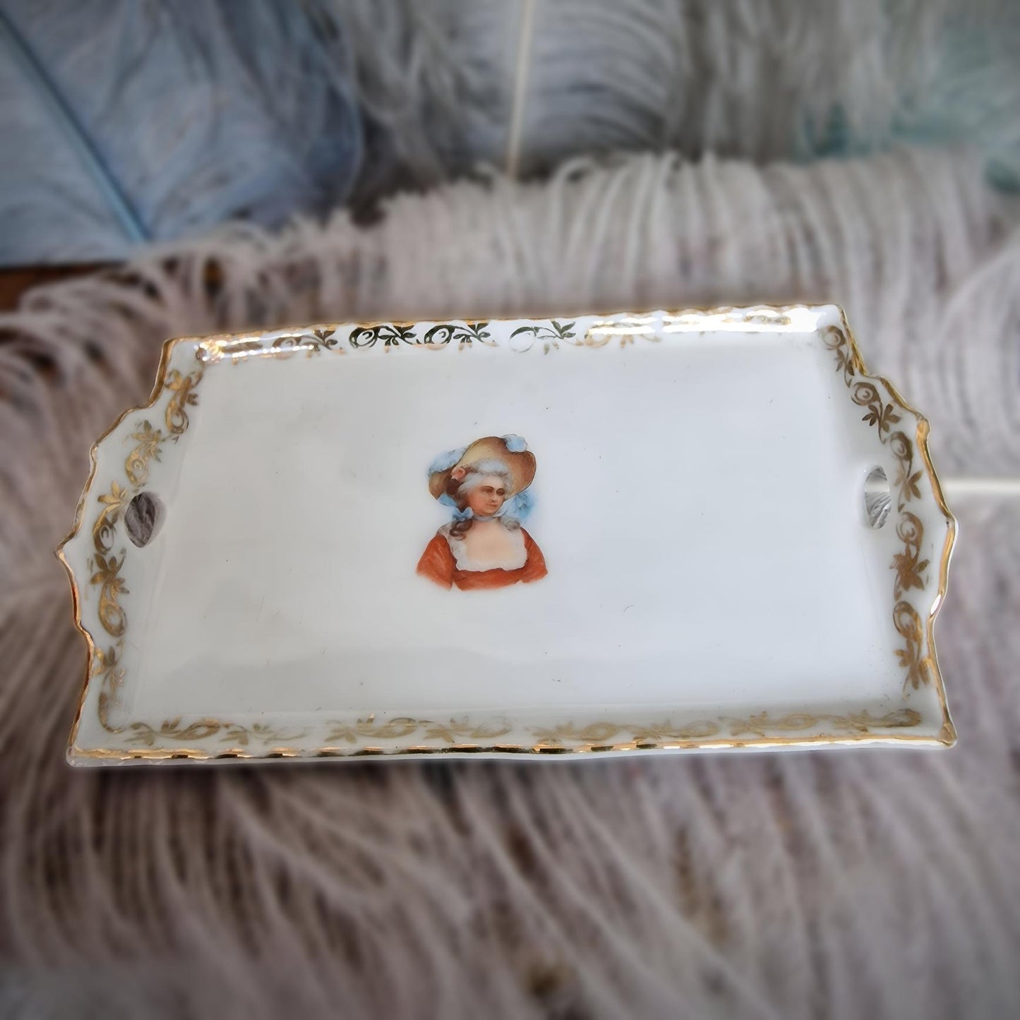 Antique Miniature Doll Tray – Likely German, with Ornate Gold Detailing