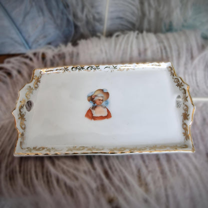 Antique Miniature Doll Tray – Likely German, with Ornate Gold Detailing